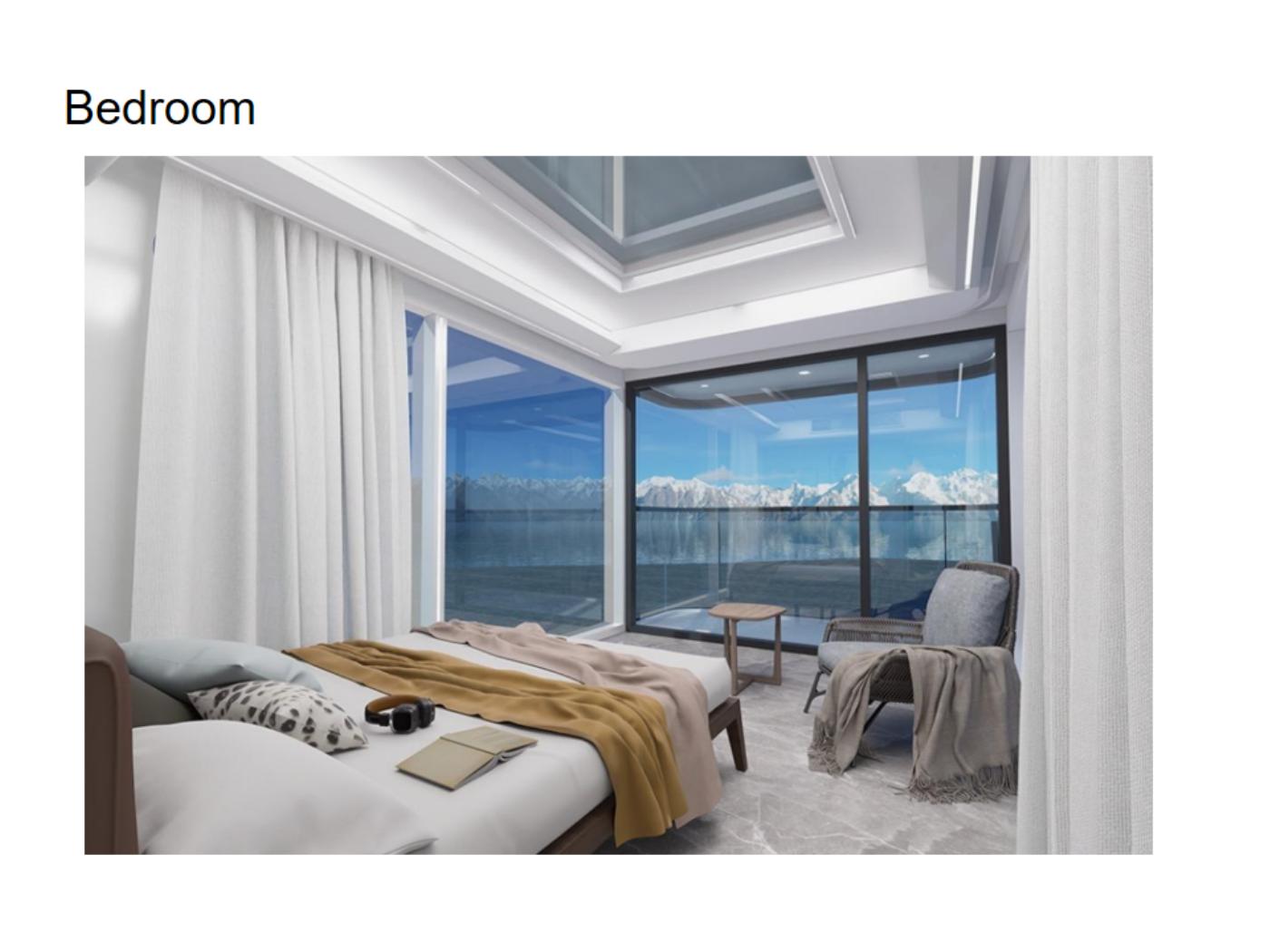 Vista de un dormitorio con gran ventanal